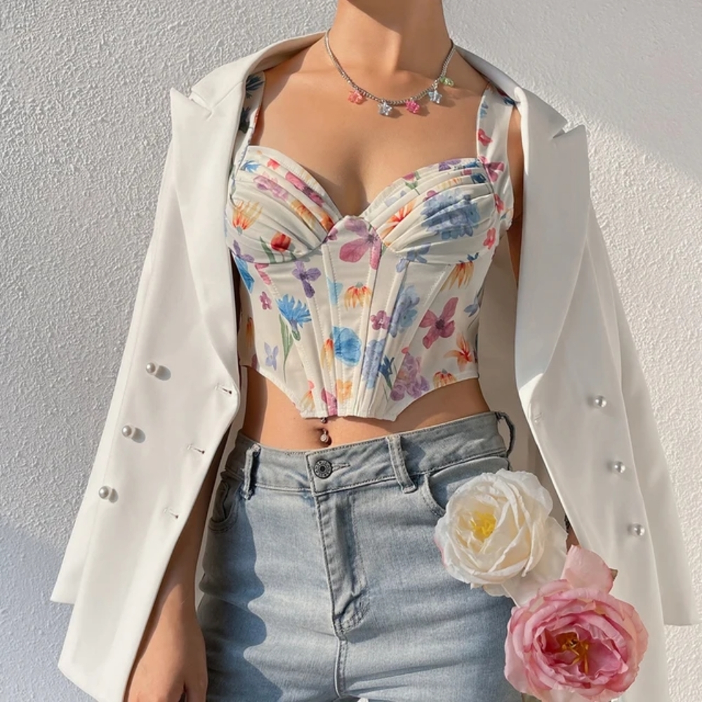 Spring Flowers croptop with zipper backing